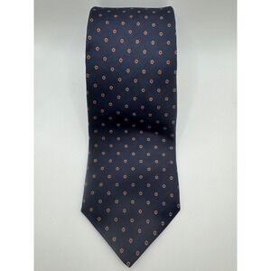 Barneys New York Silk Tie Navy Blue Micro Floral Pattern Hand Printed Italy